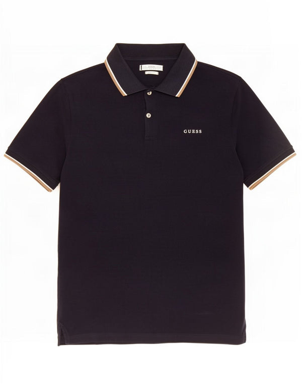 Guess Mens Slim Fit Polo Shirt Large Navy Blue Cotton