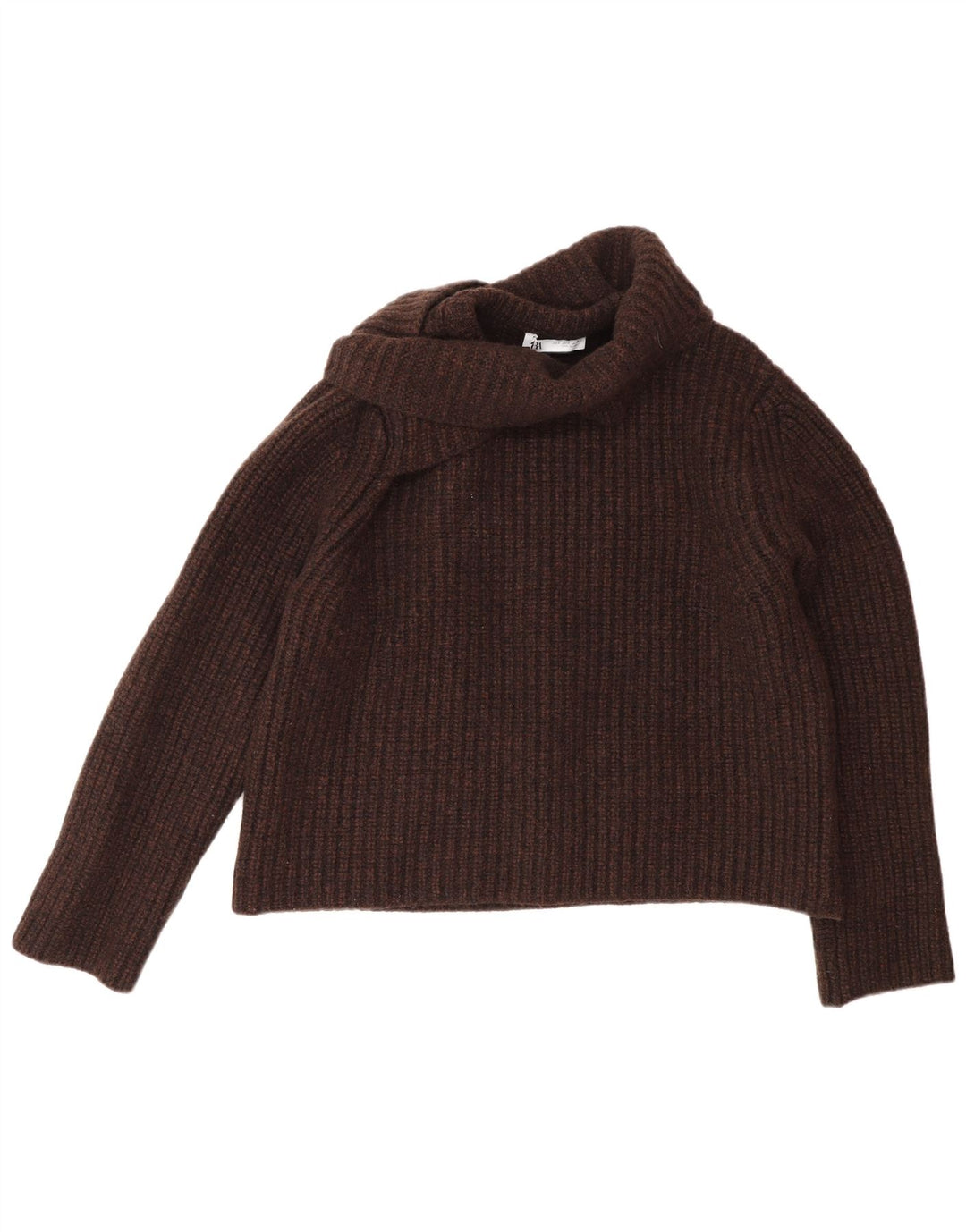 Zara Womens Oversized Roll Neck Jumper Sweater UK 10 Small Brown Wool
