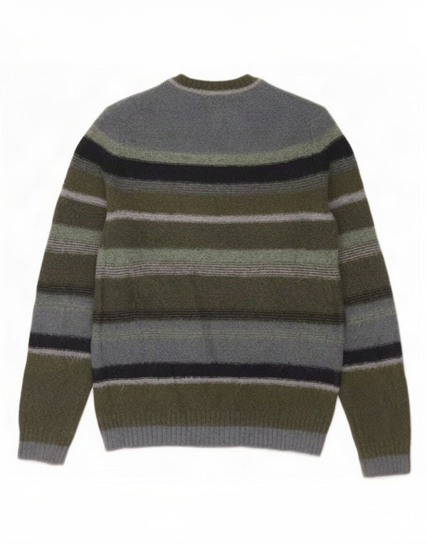Maglione maglione girocollo da uomo Marks & Spencer a righe medie color kaki