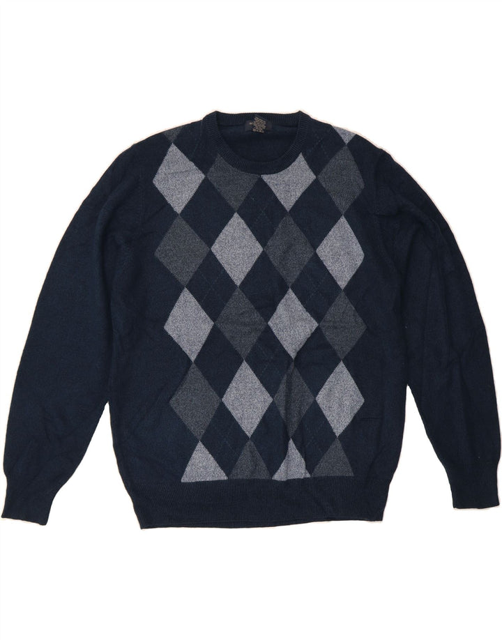 DOCKERS Mens Crew Neck Jumper Sweater Large Navy Blue Argyle/Diamond Vintage Dockers and Second-Hand Dockers from Messina Hembry 