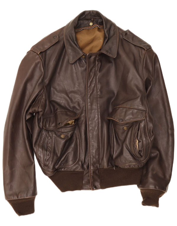 Vintage Herre Military Læder Bomber Jacket UK 38 Medium Brown