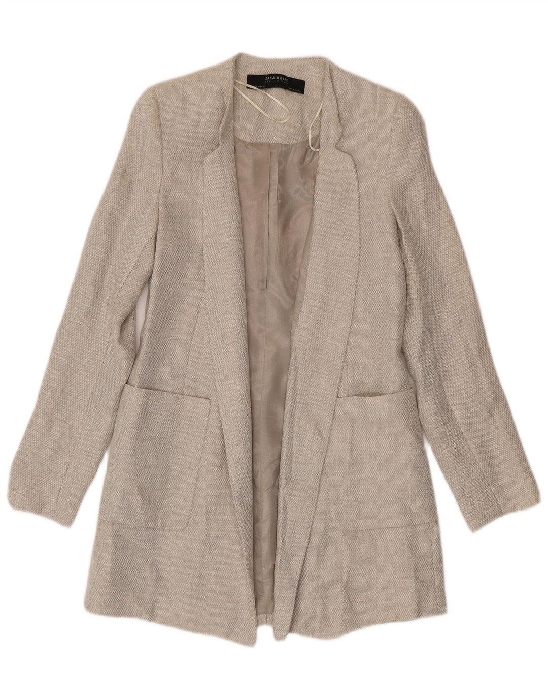 Zara Womens Open Overcoat UK 10 Small Beige Linen