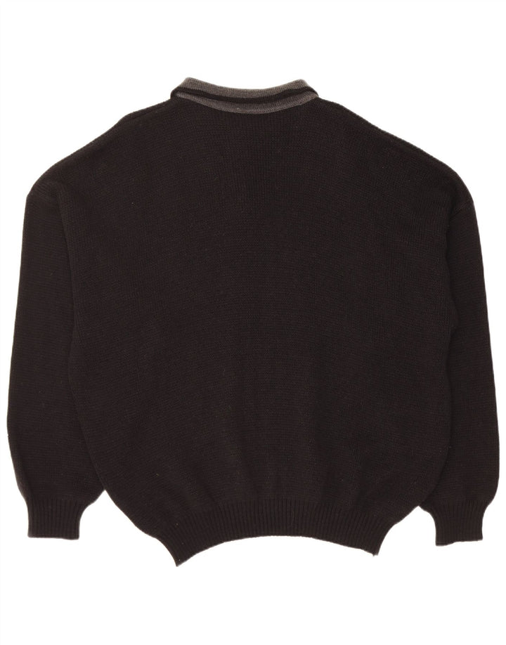 Vintage Mens Polo Neck Jumper Sweater XL Black Wool