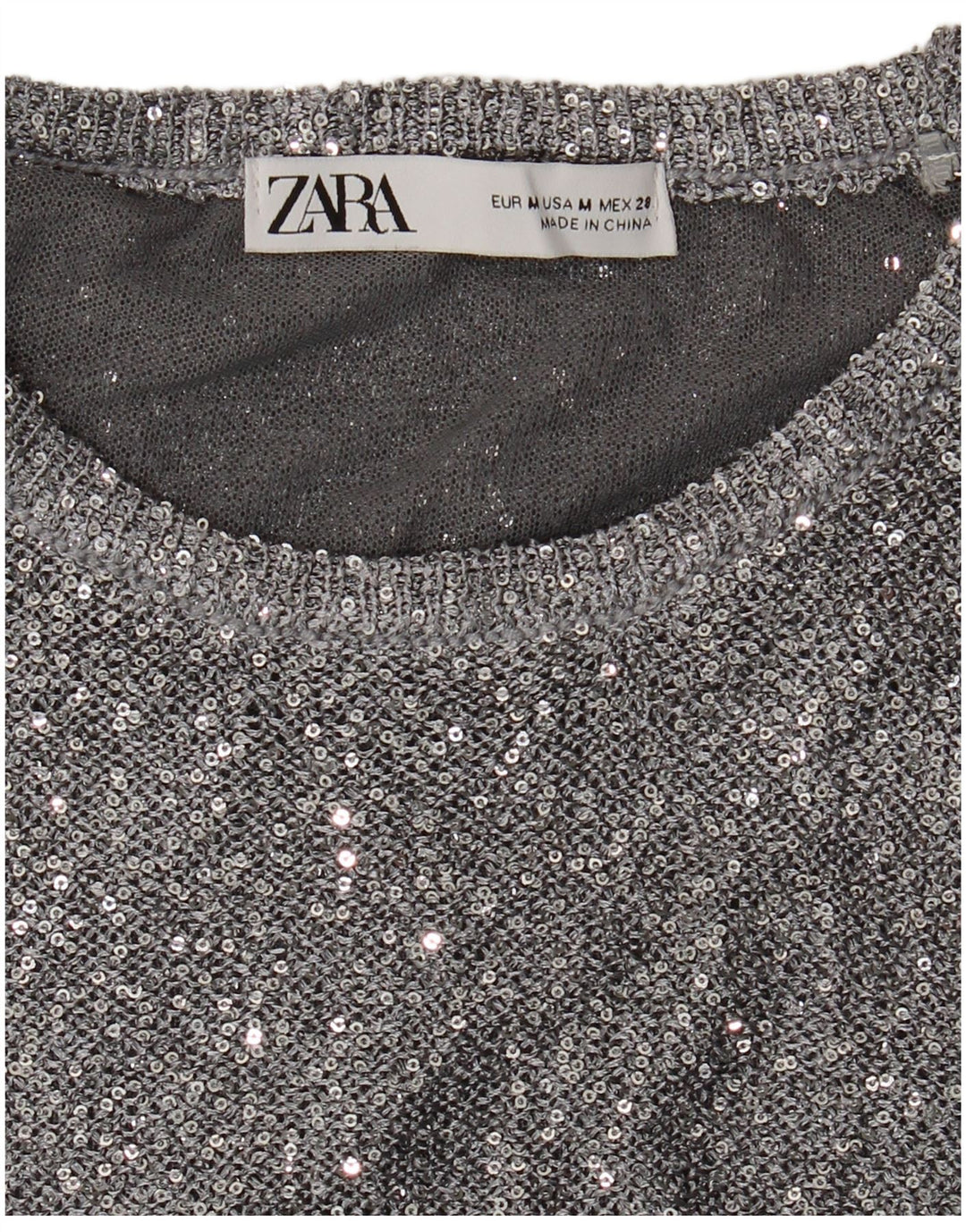Zara Dame sweater med rund hals DK 12 Medium Sølv Flecked