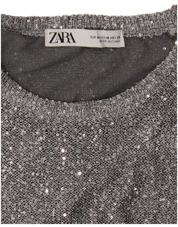 Zara Dame sweater med rund hals DK 12 Medium Sølv Flecked