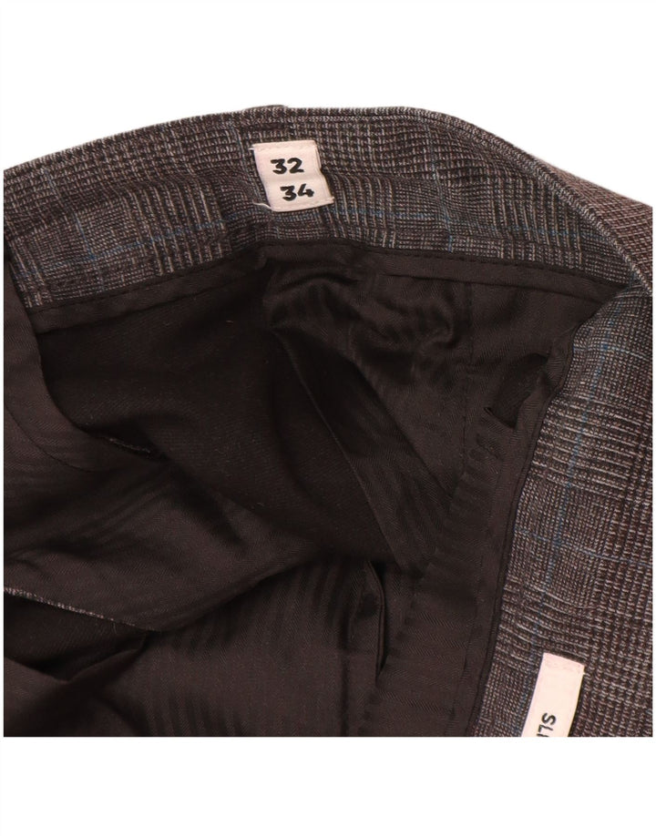 Jack & Jones Mens Slim Chino Trousers W32 L34 Grey Houndstooth Polyester