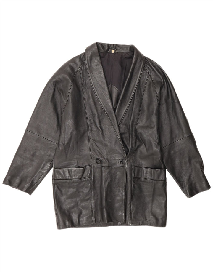 VINTAGE Womens Oversized Leather Jacket UK 10 Small Black