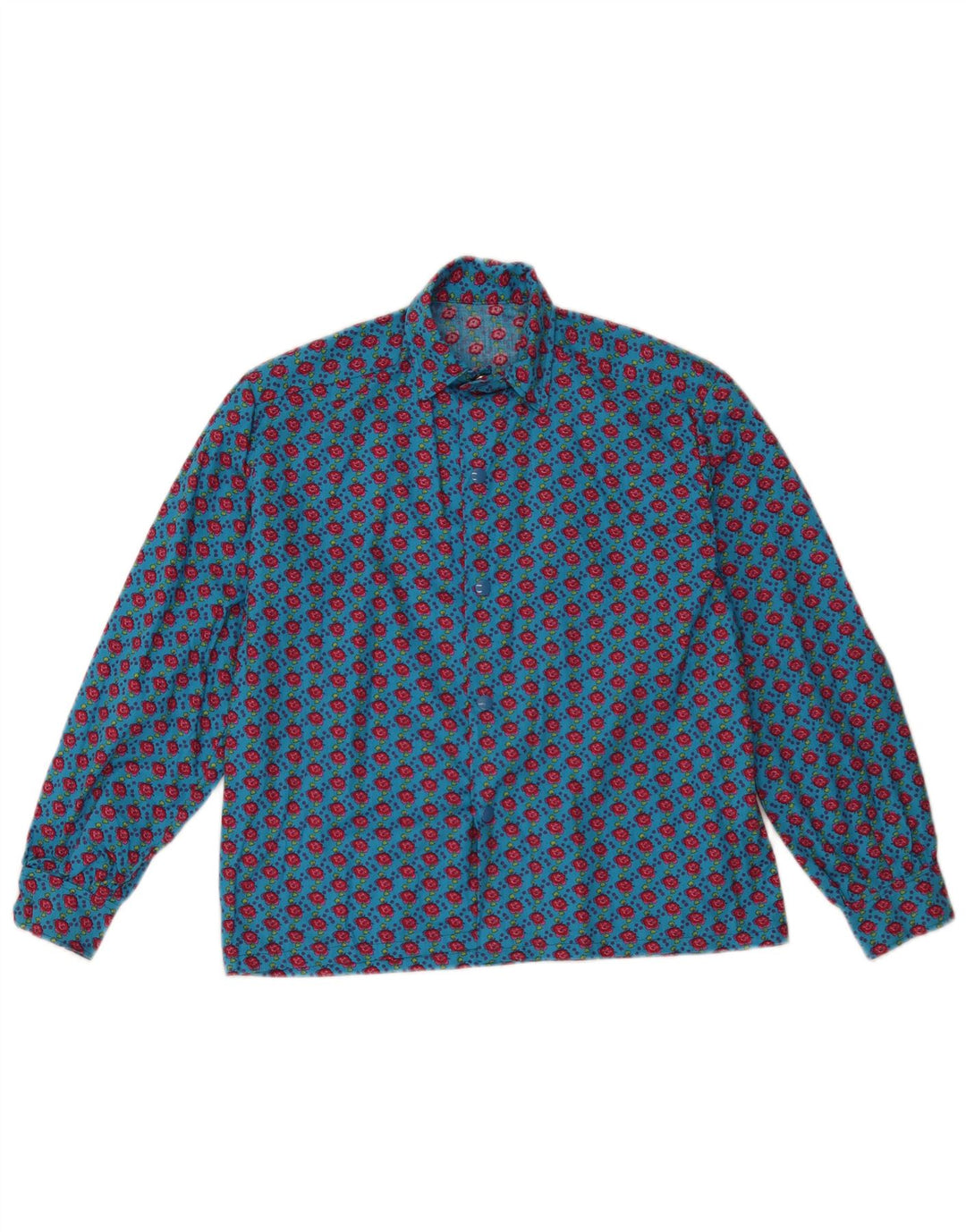 Vintage Womens Shirt Blouse UK 12 Medium Blue Floral