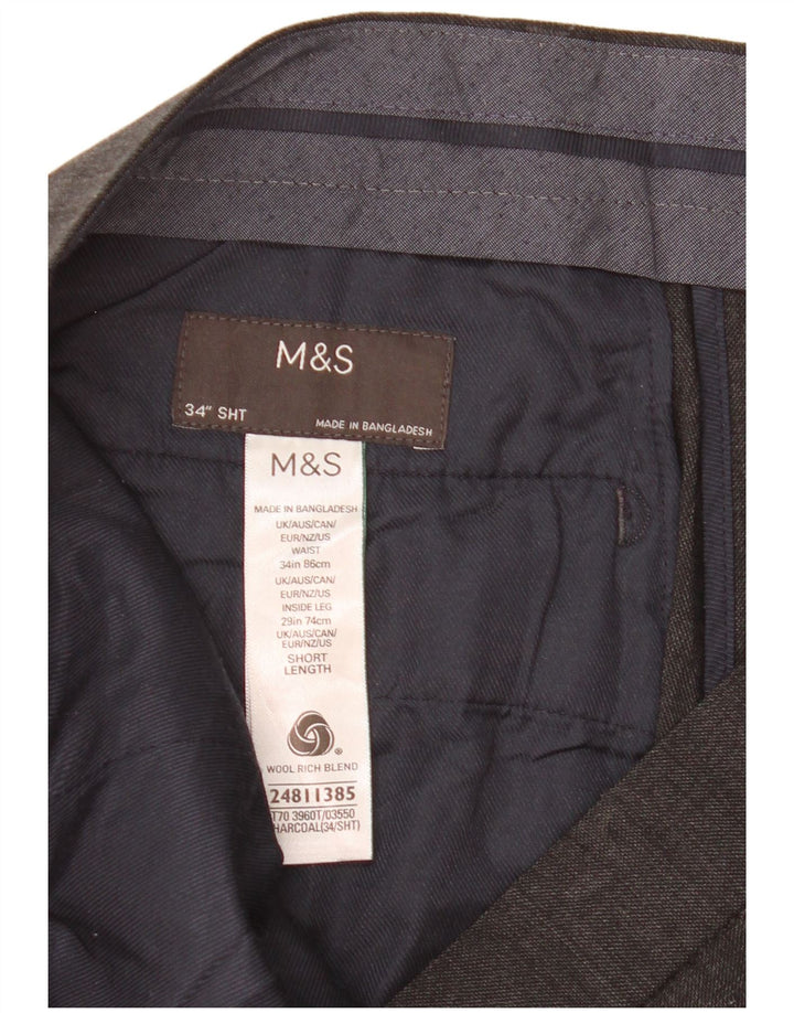 Pantaloni da abito dritti corti Marks & Spencer da uomo W34 L25 lana grigia
