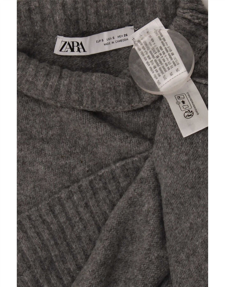Zara Womens Oversized Turtle Neck Jumper Sweater UK 10 Small Grey Acrylic