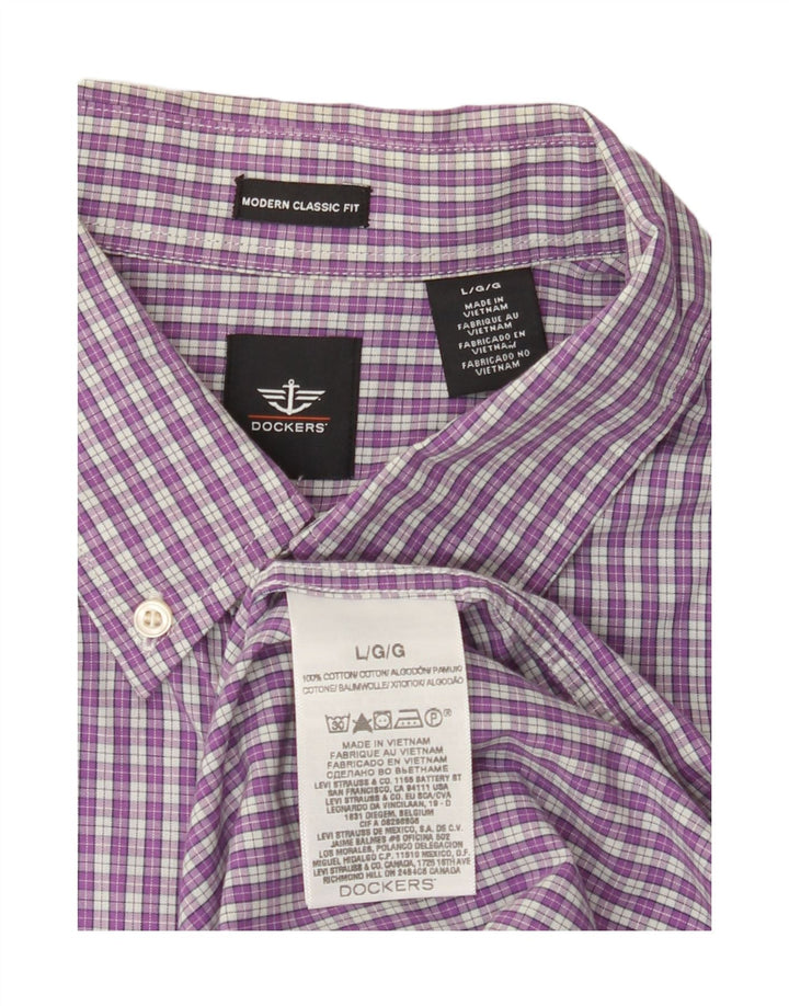 DOCKERS Mens Modern Classic Fit Shirt Large Purple Check Cotton