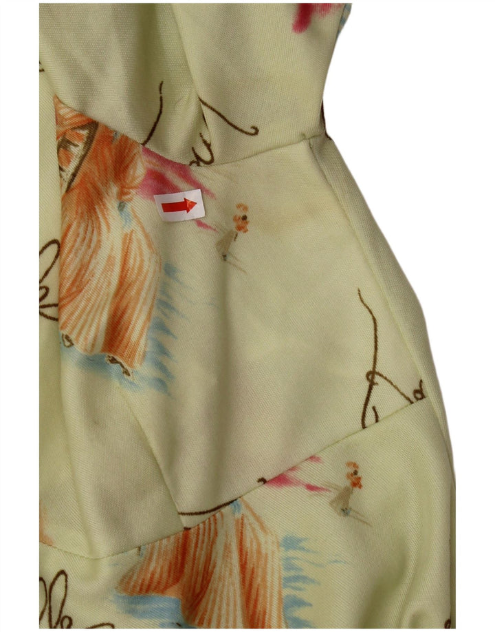 VINTAGE Womens Abstract Pattern A-Line Dress UK 8 Small Green