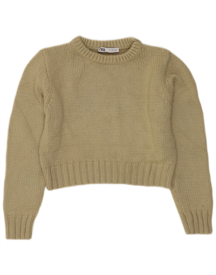 ZARA Damen Crop-Pullover mit U-Boot-Ausschnitt, UK 14, Mittelgrün, Polyester