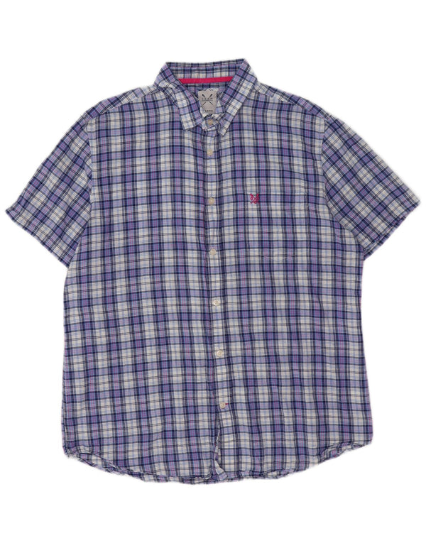 Crew Clothing Chemise à manches courtes pour homme Coupe classique XL Bleu à carreaux en coton