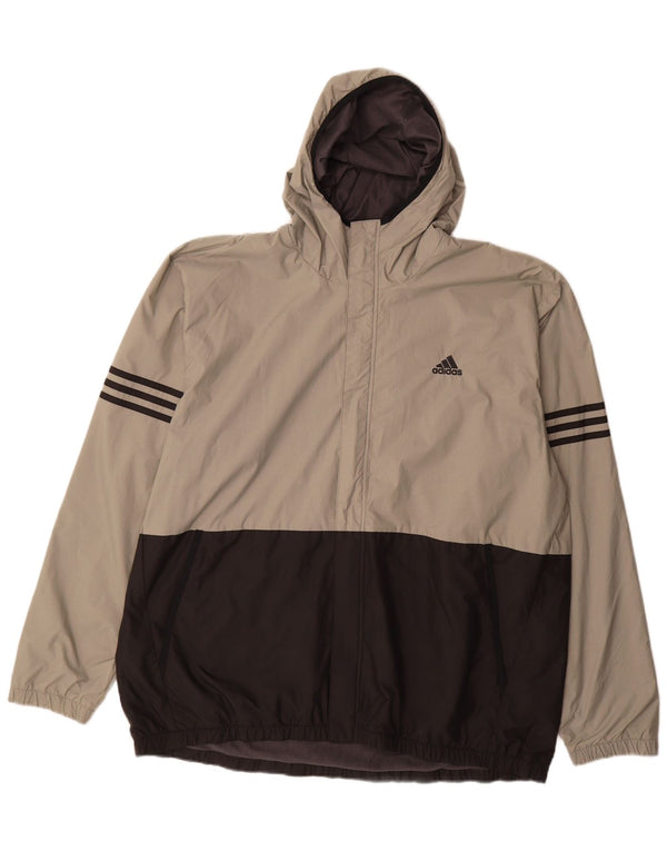 Мужская дождевик Adidas с капюшоном UK 42 XL Серый полиамид с цветными блоками
