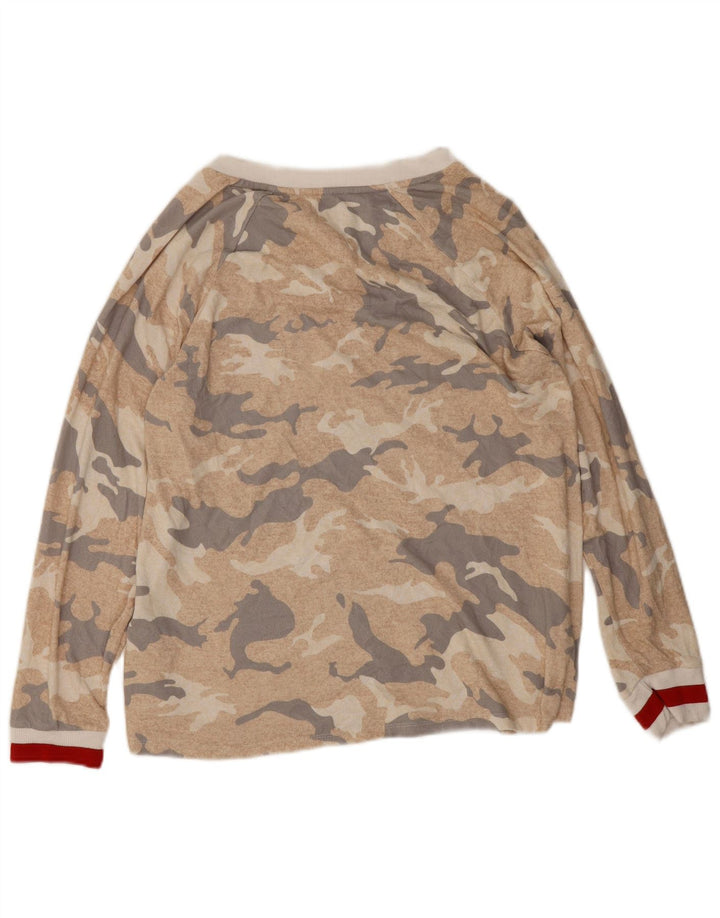 Dkny Womens Graphic Top Long Sleeve UK 16 Large Beige Camouflage Polyester