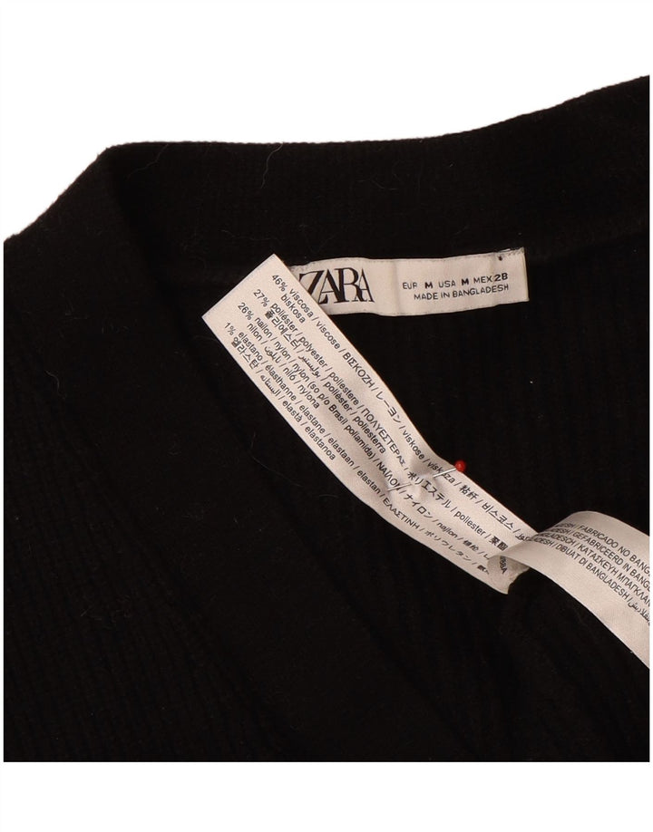 Zara Womens Crop Cardigan Sweater UK 12 Medium Black Viscose