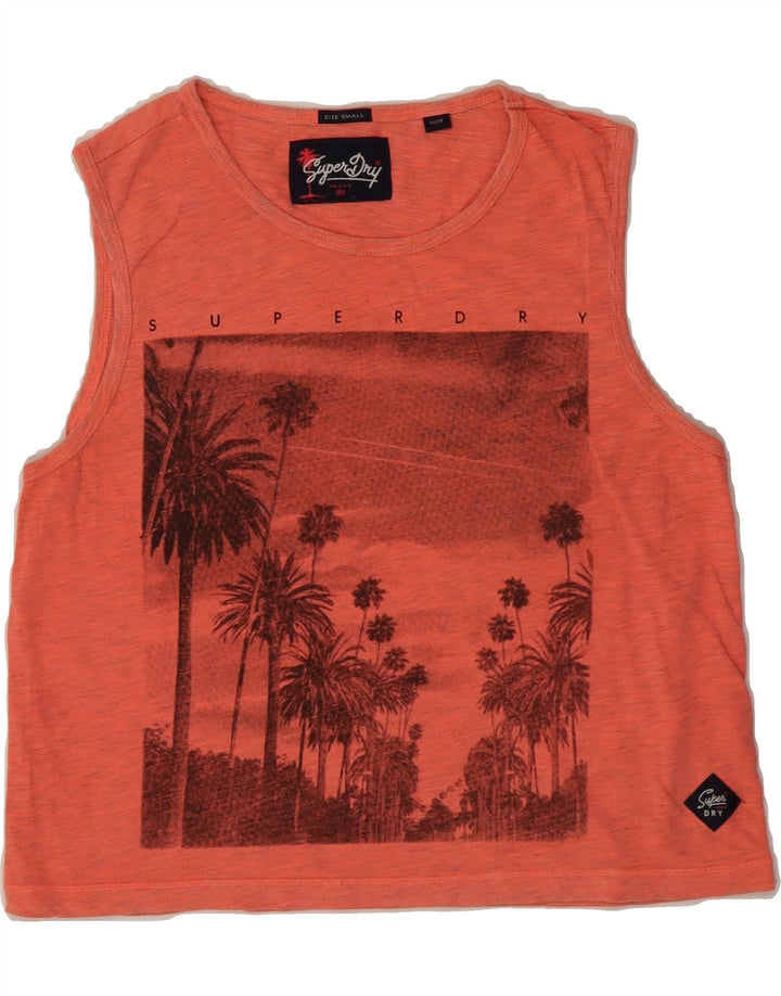 SUPERDRY Womens Graphic Vest Top UK 10 Small Orange Cotton Vintage Superdry and Second-Hand Superdry from Messina Hembry 
