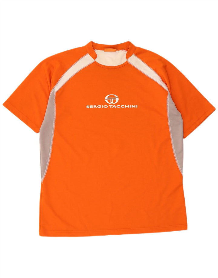Sergio Tacchini Mens Graphic T-Shirt Top XL Orange Colourblock Polyester