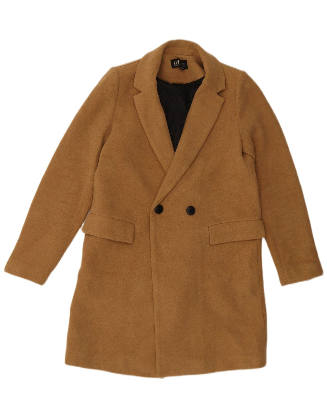 Zara Dame Oversized Dobbeltradet Frakke UK 10 Small Beige Polyester