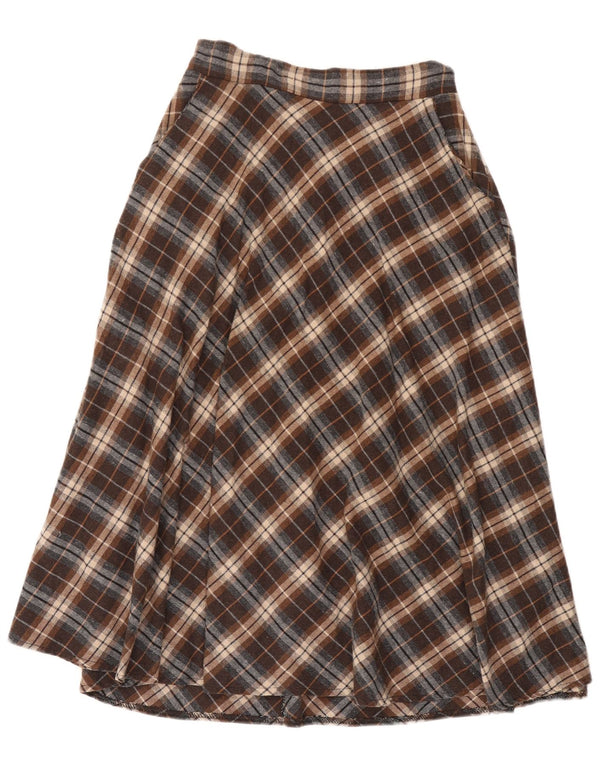 Vintage Womens High Waist A-Line Skirt W26 Small Brown Check