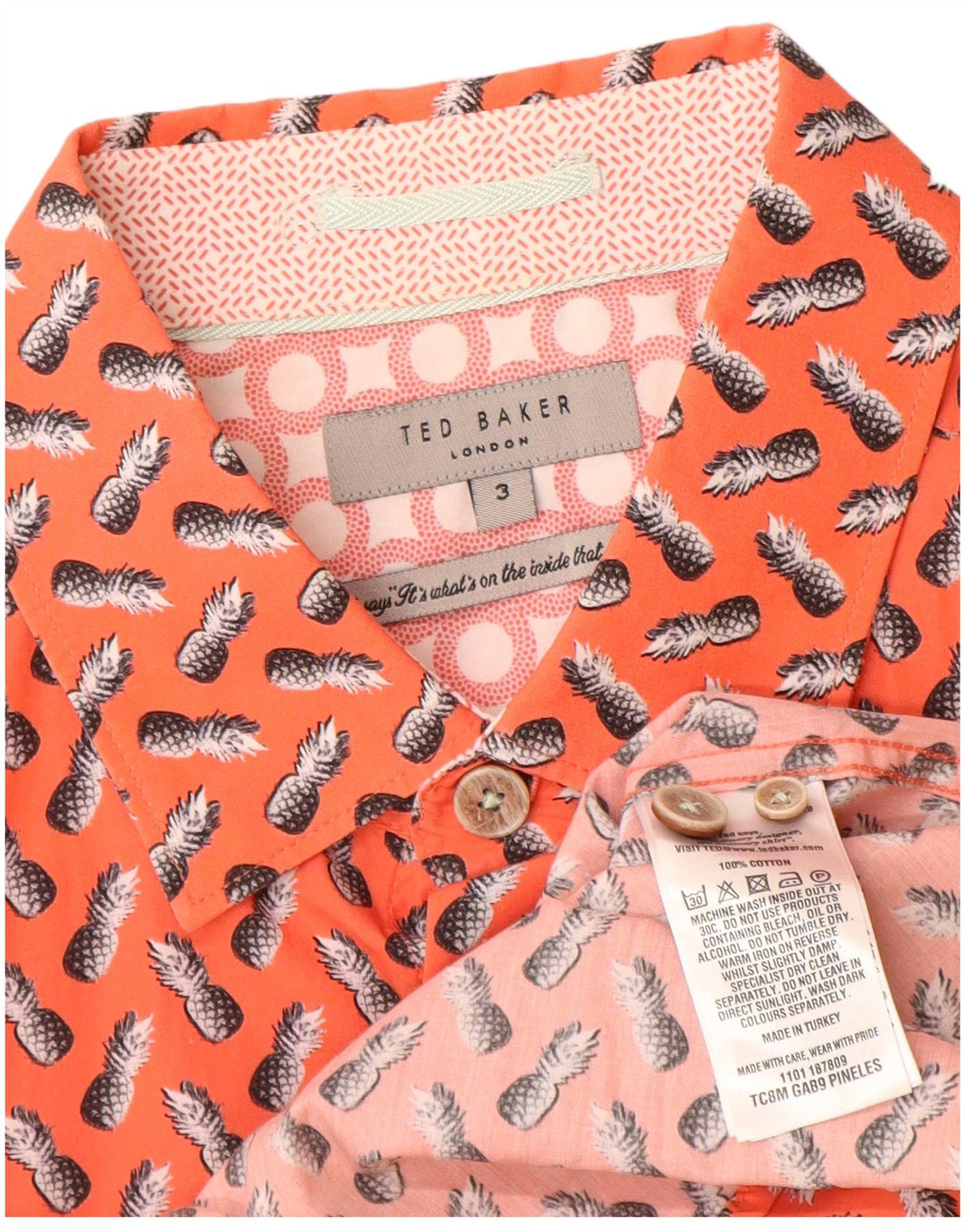 Ted Baker Herre abstrakt mønster kortærmet skjorte størrelse 3 Medium Orange