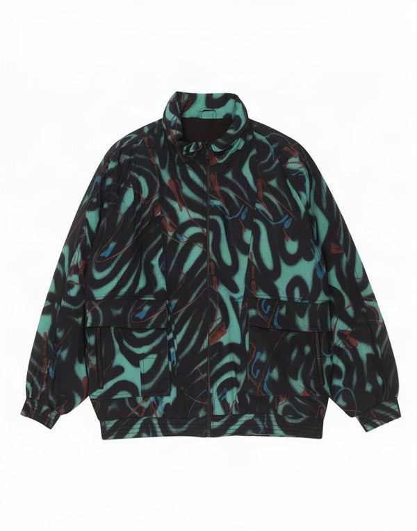Jaqueta corta-vento feminina vintage com padrão abstrato UK 20 2XL preta