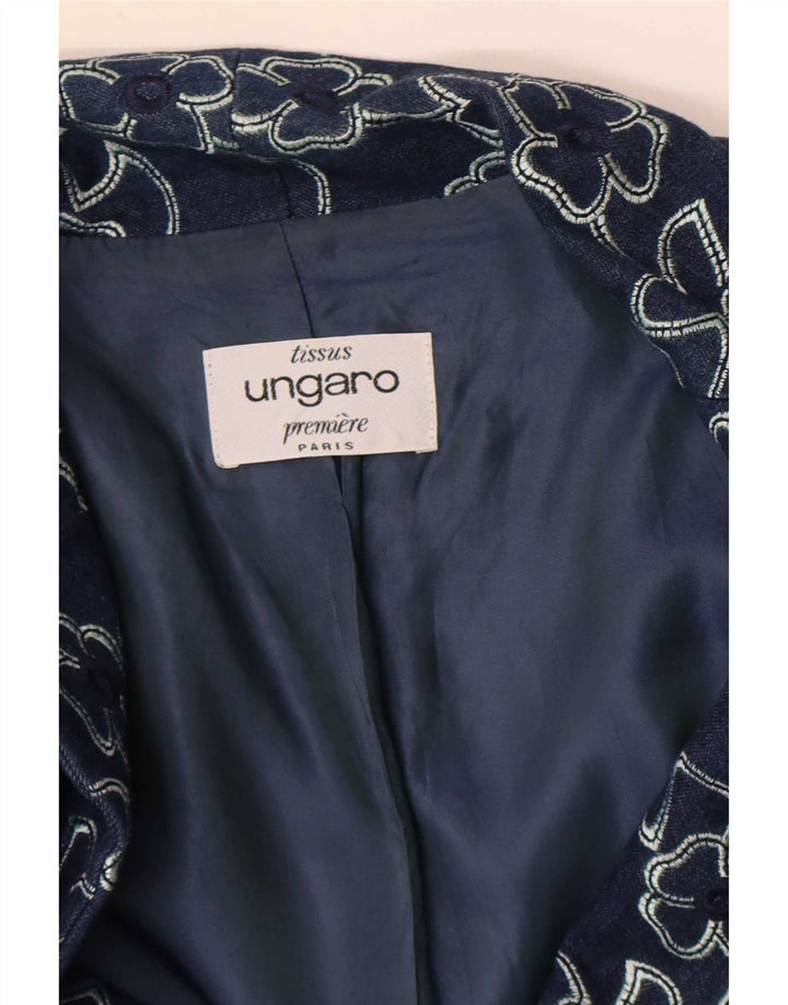 Ungaro Damen-Blazer mit 2 Knöpfen, Größe S, Marineblau, Blumenmuster