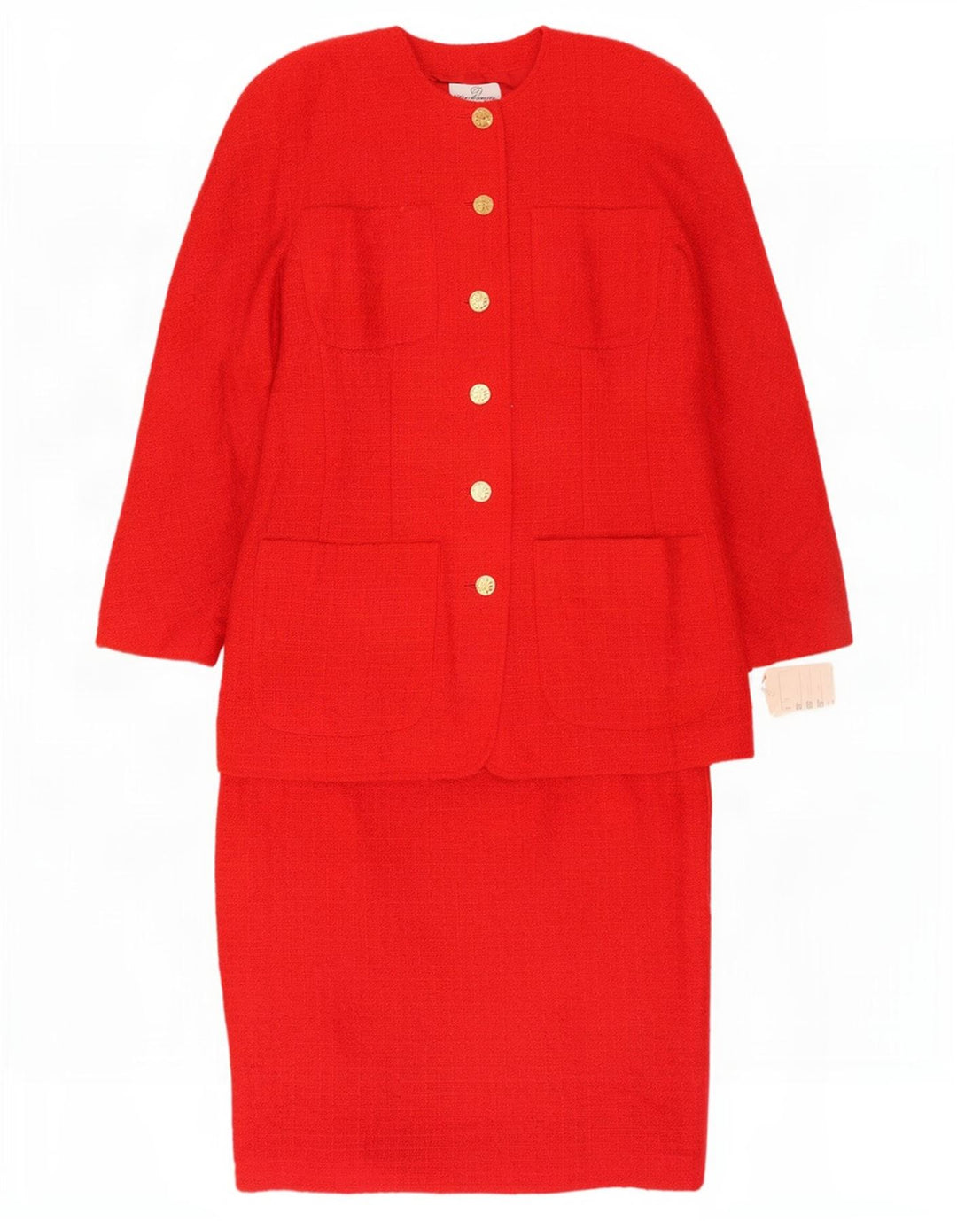 Elsa Zanella Damen 6-Knopf-2-teiliges Rockset IT 46 Large W30 Rote Wolle