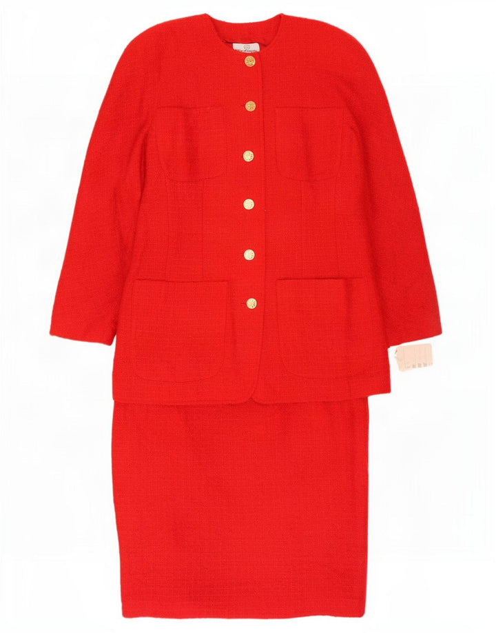 Elsa Zanella Damen 6-Knopf-2-teiliges Rockset IT 46 Large W30 Rote Wolle