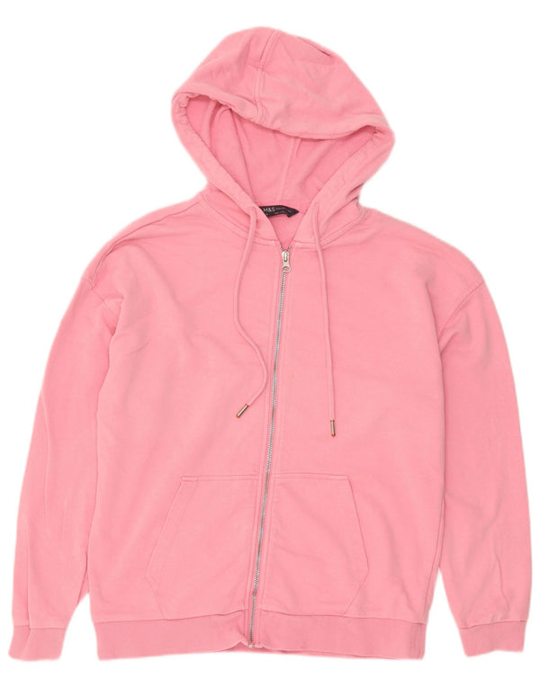 Marks & Spencer Damski sweter z kapturem i zamkiem o swobodnym kroju, UK 10, mały, różowy