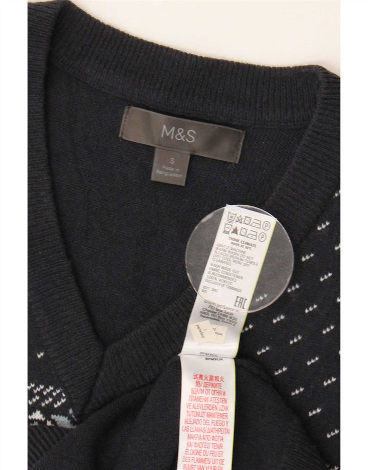 Marks & Spencer Mens Vest Tank Top Small Navy Blue Fair Isle Acrylic