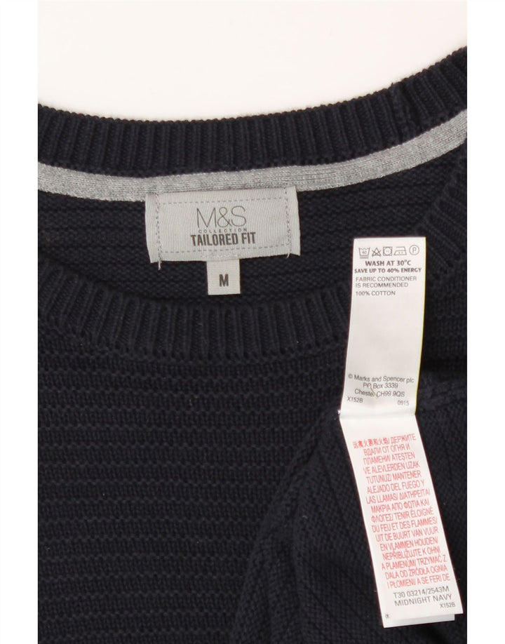 Marks & Spencer Mens Crew Neck Jumper Sweater Medium Navy Blue Cotton
