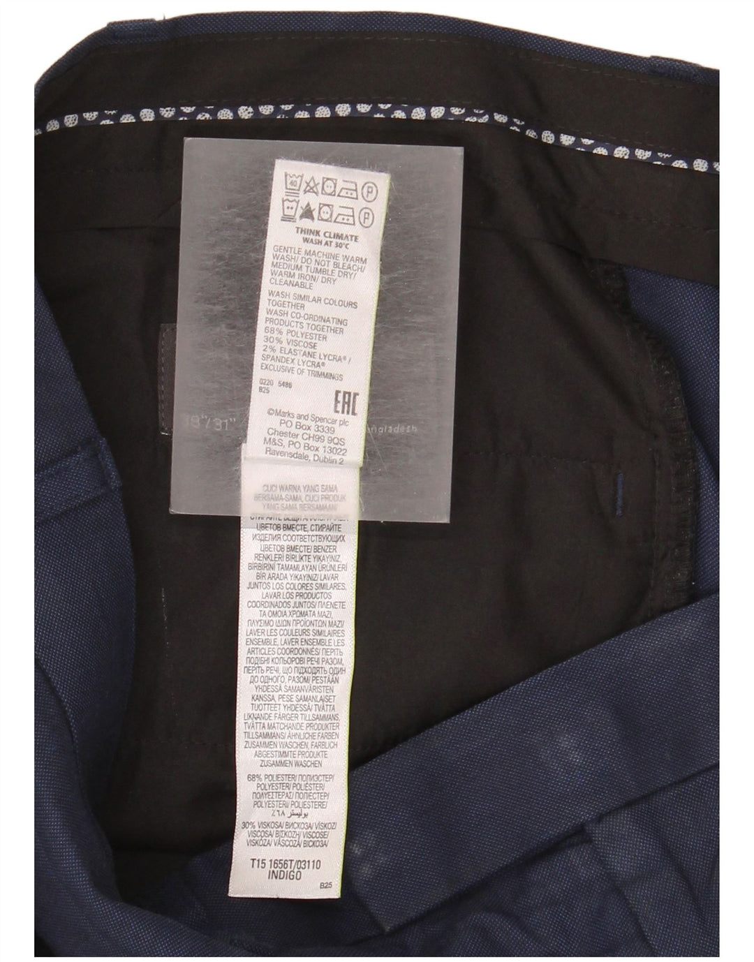 Marks & Spencer Straight Suit Bukser til mænd W38 L31 Marineblå polyester