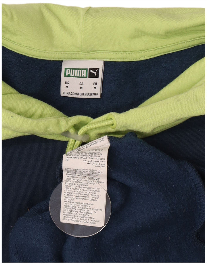Puma Mens Hoodie Jumper Medium Navy Blue Colourblock Cotton
