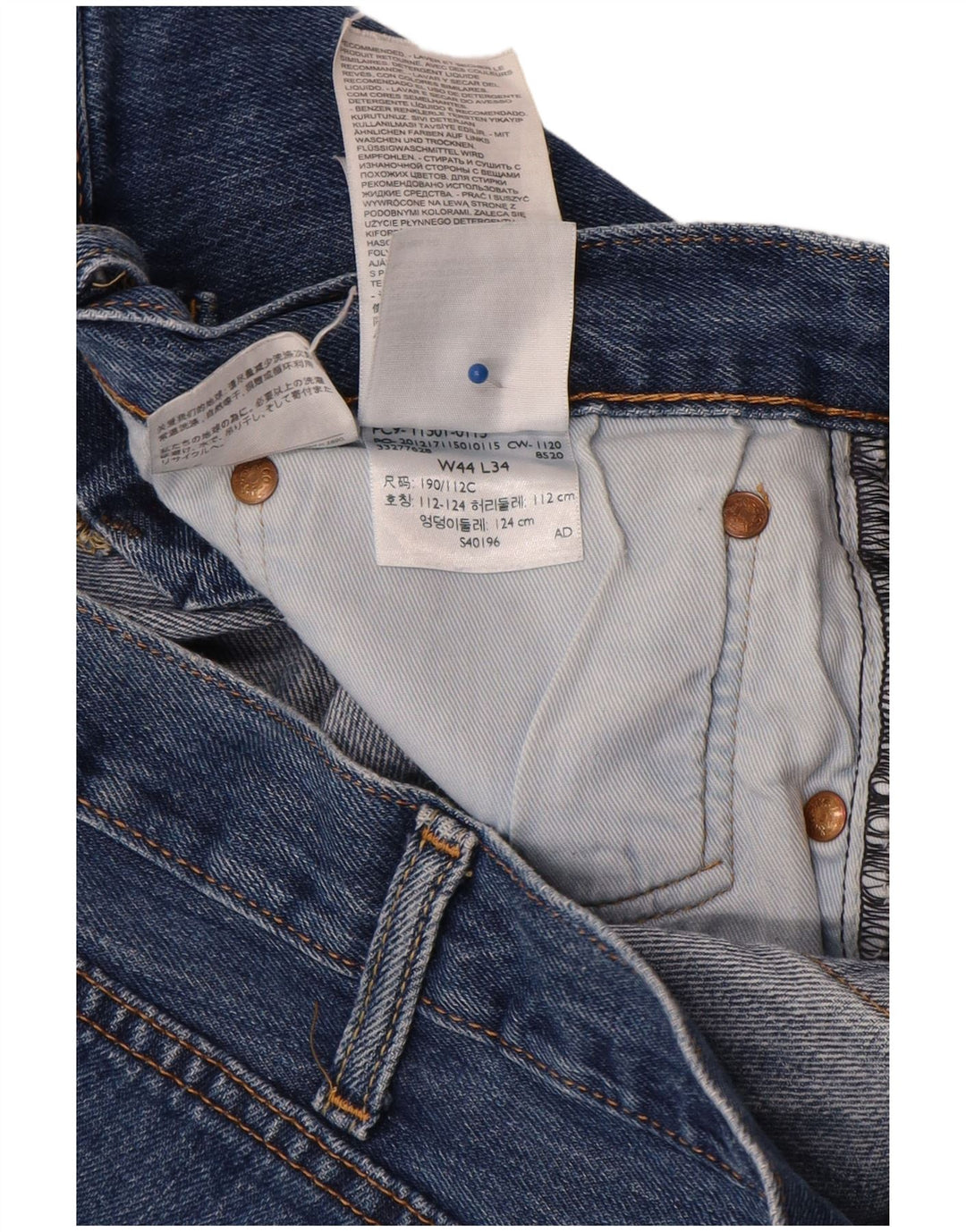 Levi's Mens 501 Straight Jeans W44 L34 Blue Cotton