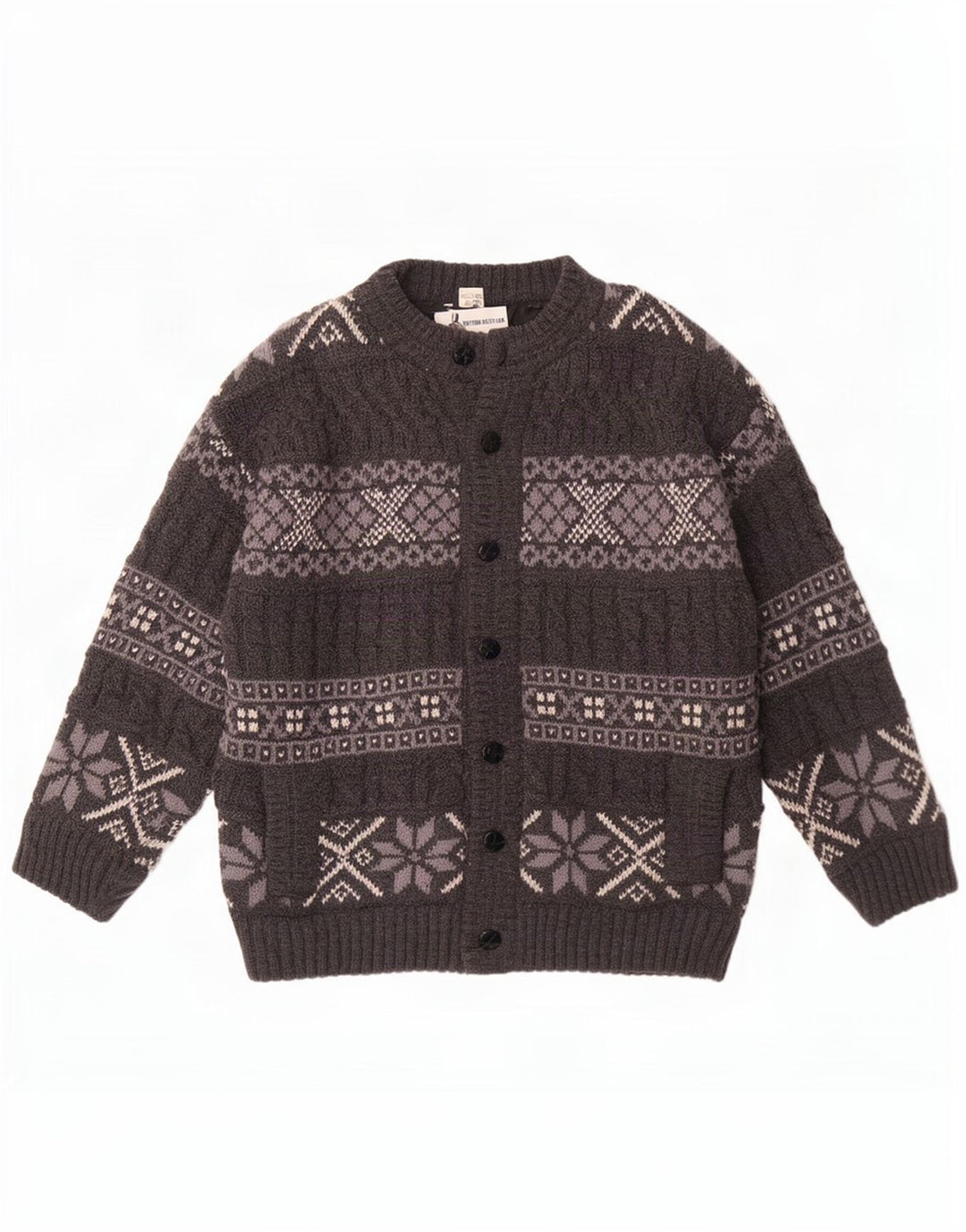 Vintage herre cardigan sweater Large Grey Fair Isle Wool