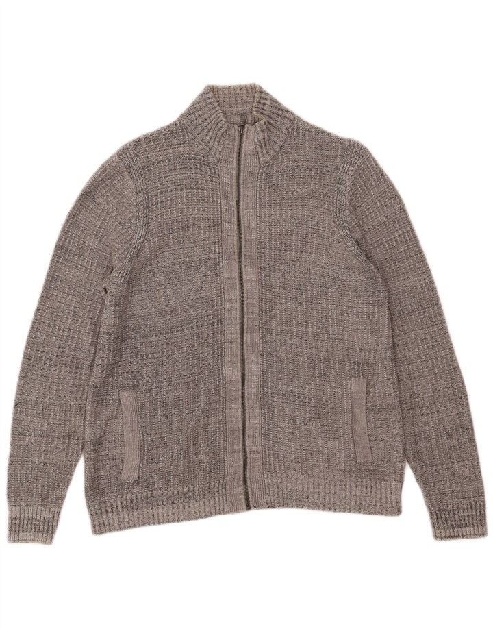 Marks & Spencer Mens Zip Neck Jumper Sweater UK 38/40 Medium Grey Flecked