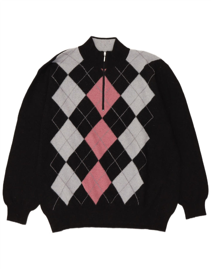 Conbipel Mens Niama Zip Neck Jumper Sweater XL Black Argyle/Diamond Wool