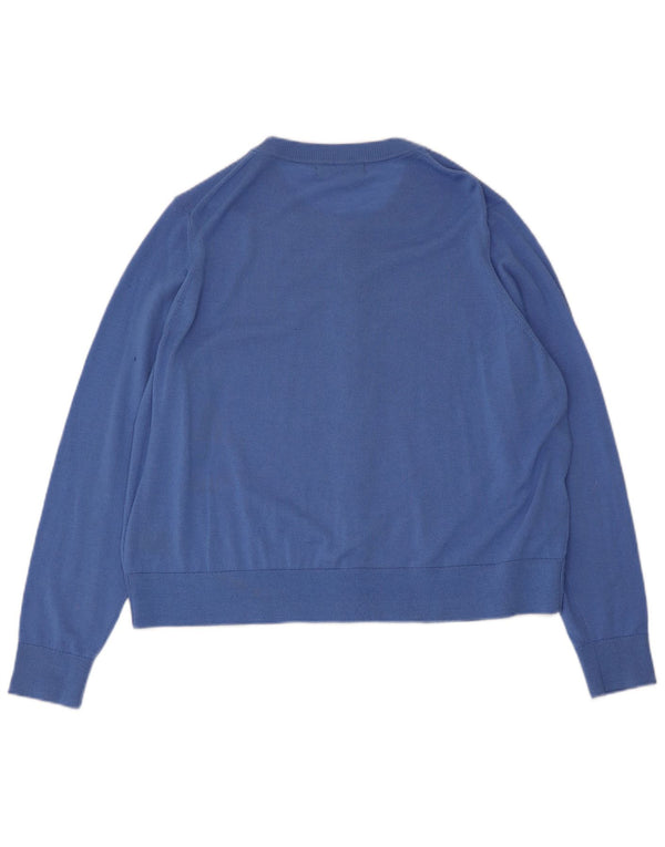 Marks & Spencer Womens Cardigan Sweater UK 20 2XL Blue Merino Wool