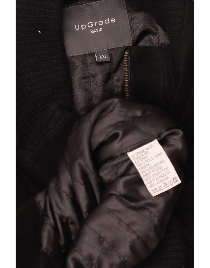Giubbotto bomber in pelle scamosciata vintage da uomo UK 44 2XL in pelle nera