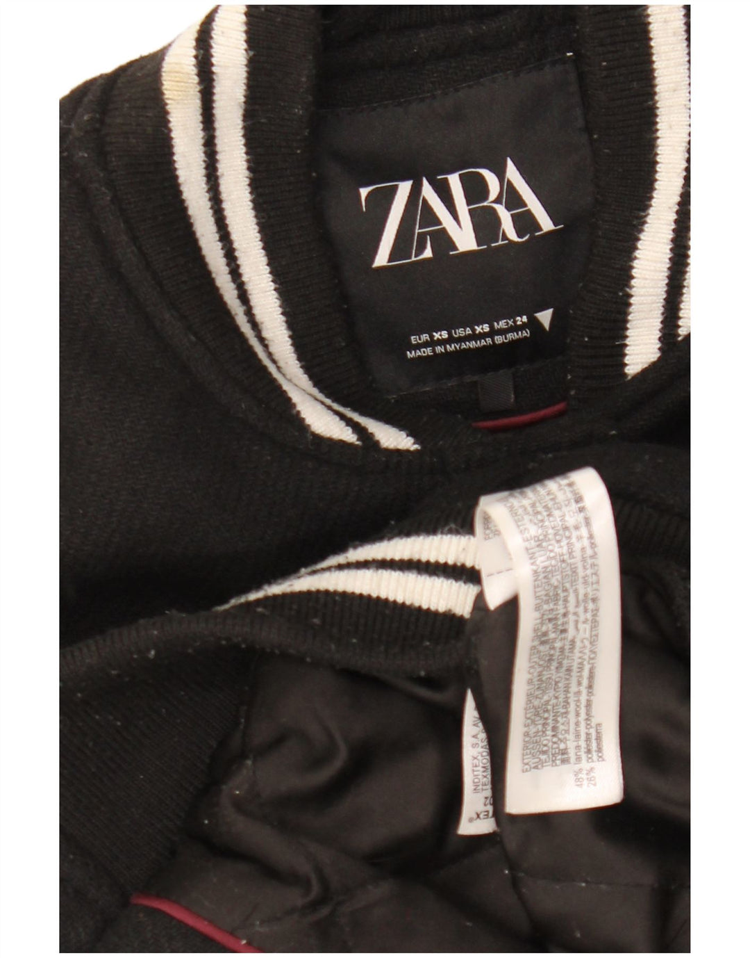 ZARA Varsity-jakke i overstørrelse til kvinder UK 6 XS Sort Colourblock Uld