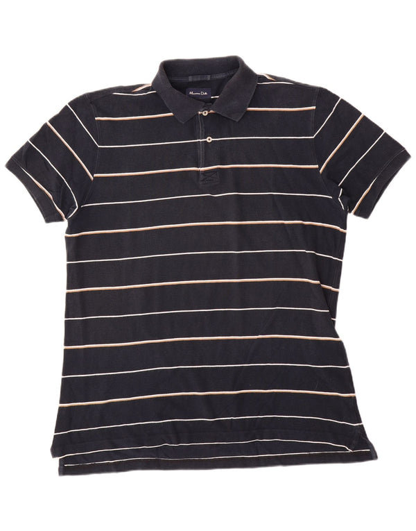 Massimo Dutti Mens Polo Shirt Large Navy Blue Striped