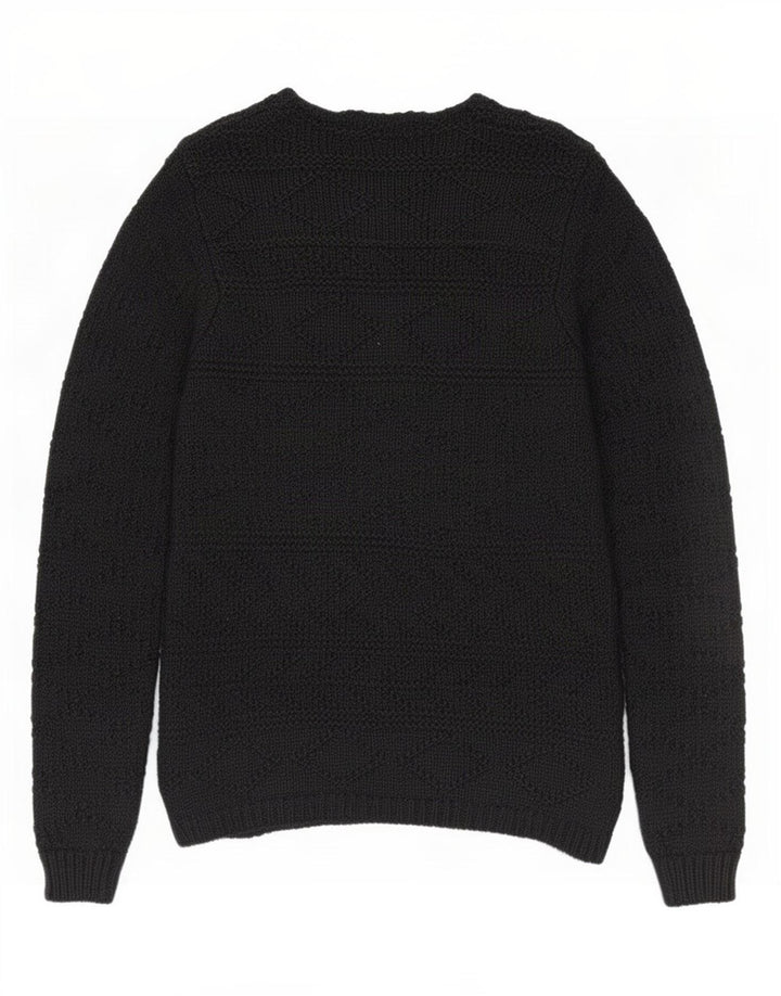 Zara Mens V-Neck Jumper Sweater Medium Black Acrylic
