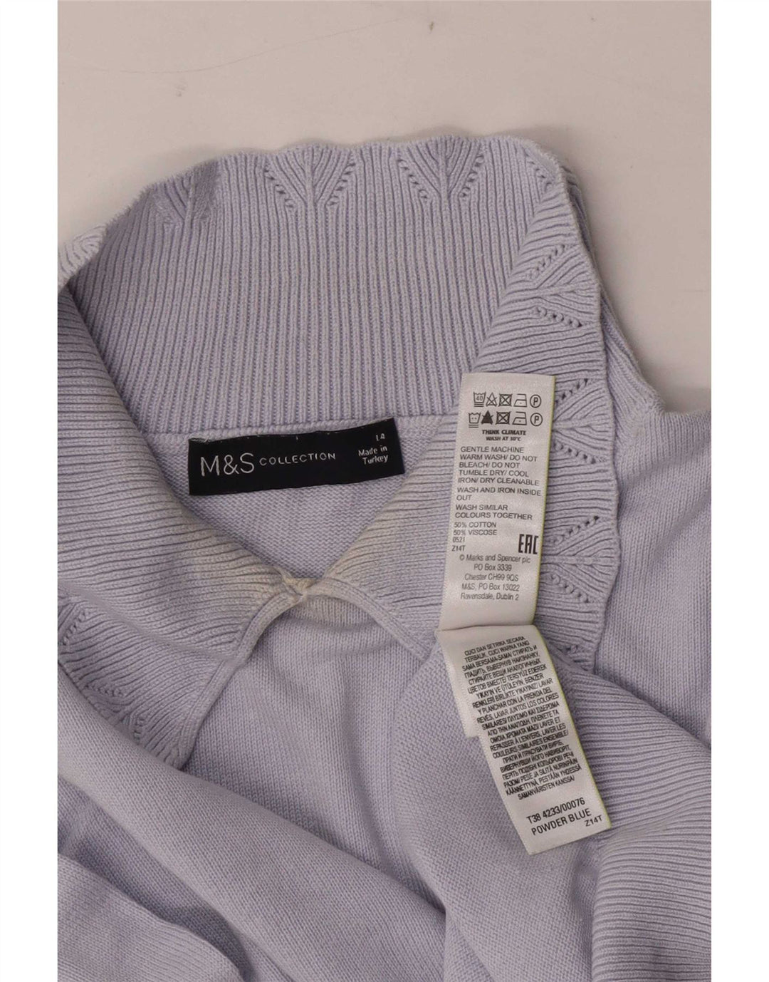 Marks & Spencer Womens Polo Neck Jumper Sweater UK 14 Large Blue