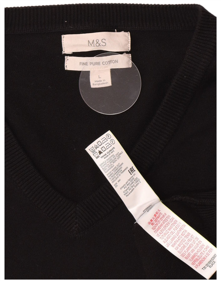 Marks & Spencer Mens V-Neck Jumper Sweater Large Black Cotton