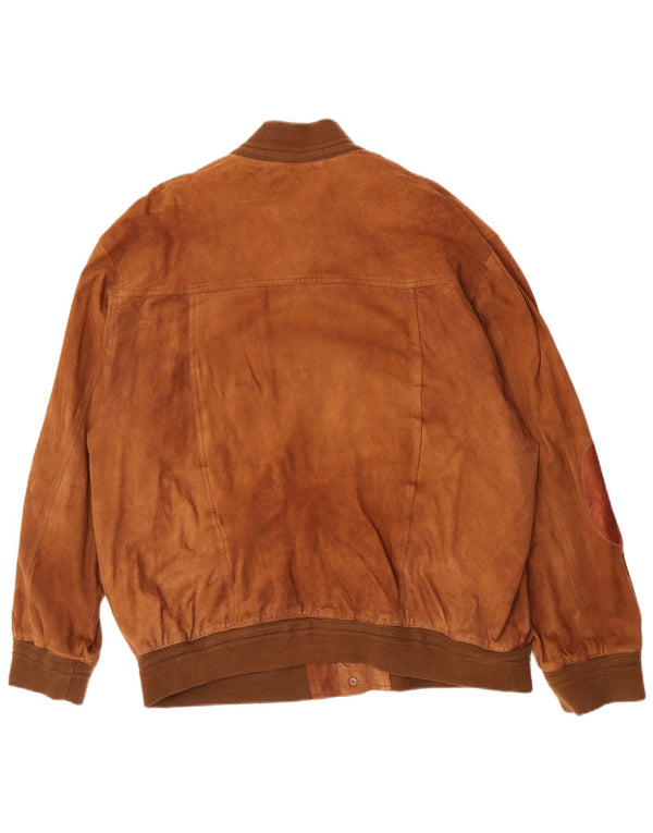Vintage Mens Suede Bomber Jacket IT 62 5XL Beige Leather