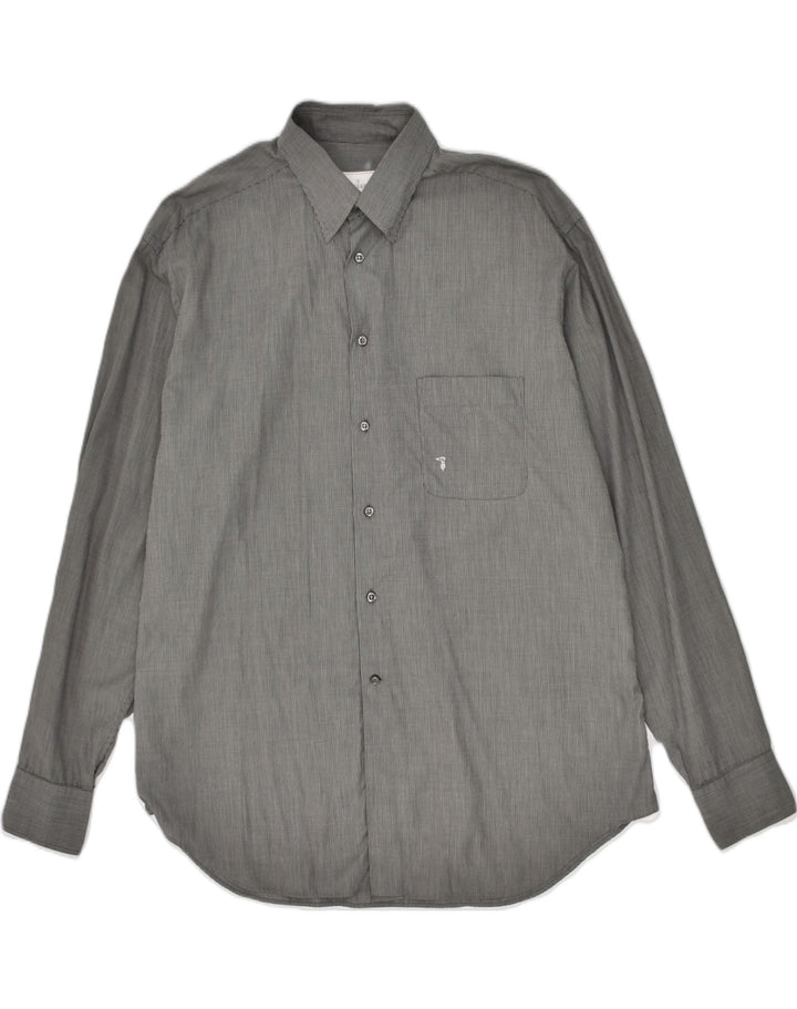 TRUSSARDI Mens Shirt Size 16 1/2 42 Large Grey Striped Cotton | Vintage Trussardi | Thrift | Second-Hand Trussardi | Used Clothing | Messina Hembry 