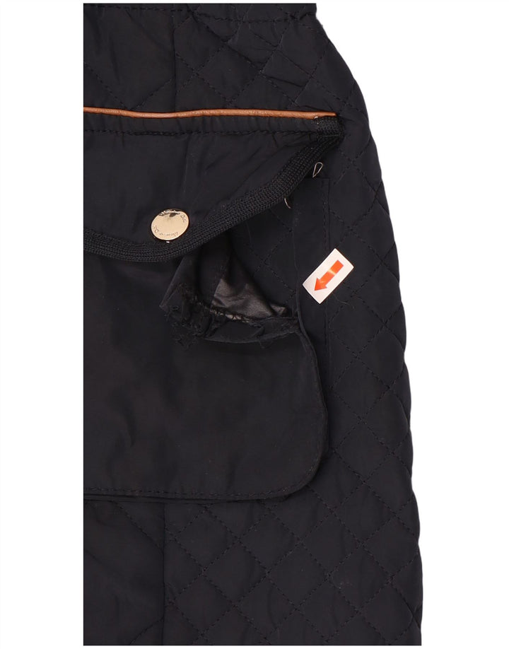 Massimo Dutti Womens Hooded Quilted Jacket UK 12 Medium Navy Blue Polyester