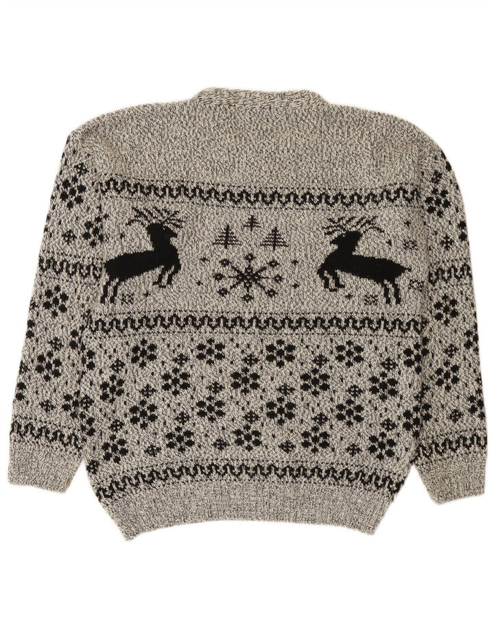 Cotton Republic Pull Col Rond Homme Gris Moyen Fair Isle